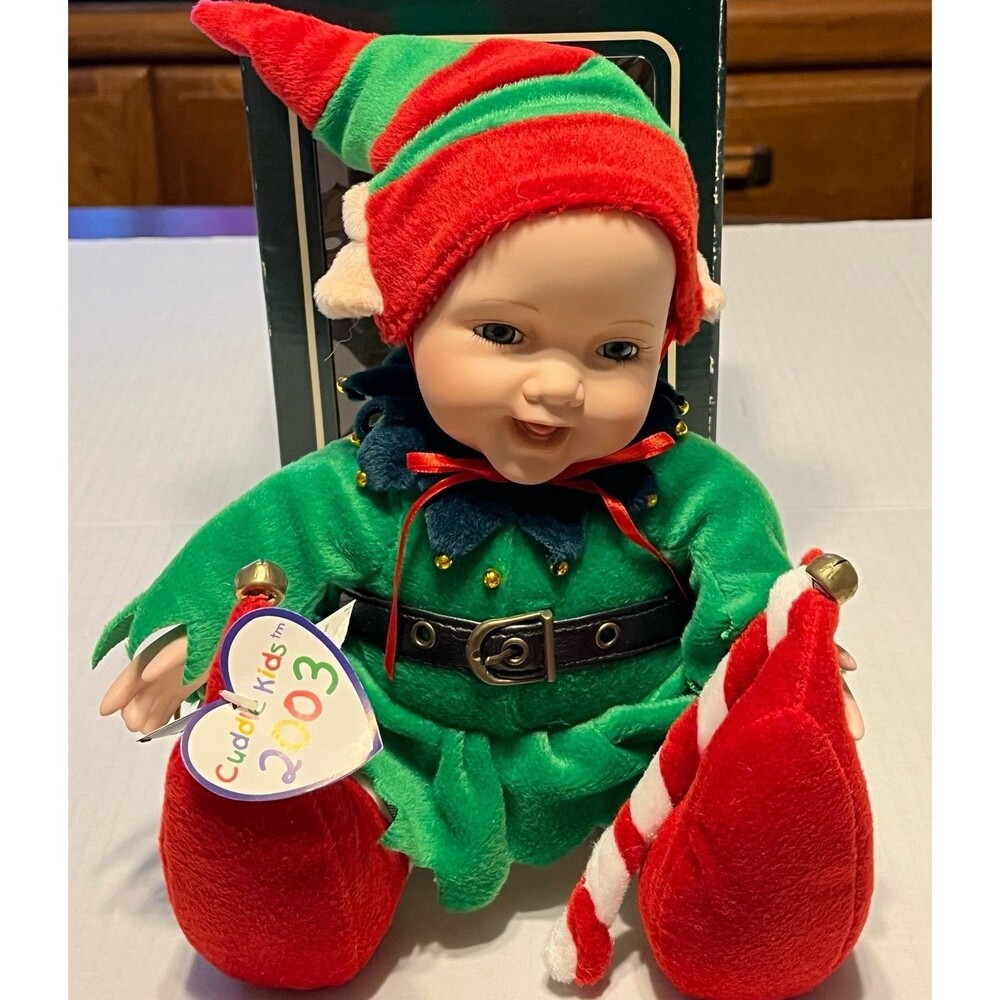 Vtg Geppeddo Cuddle Kids Jolly Jonathan Porcelain Face Plush Elf Doll Open Box